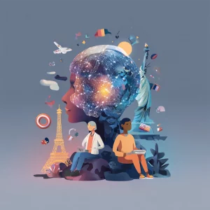 Illustration du biais culturel des LLM avec symboles France et États-Unis et créateurs francophones