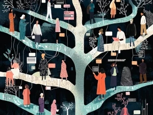 Illustration showing how bias spreads in automated decision systems using AI agents