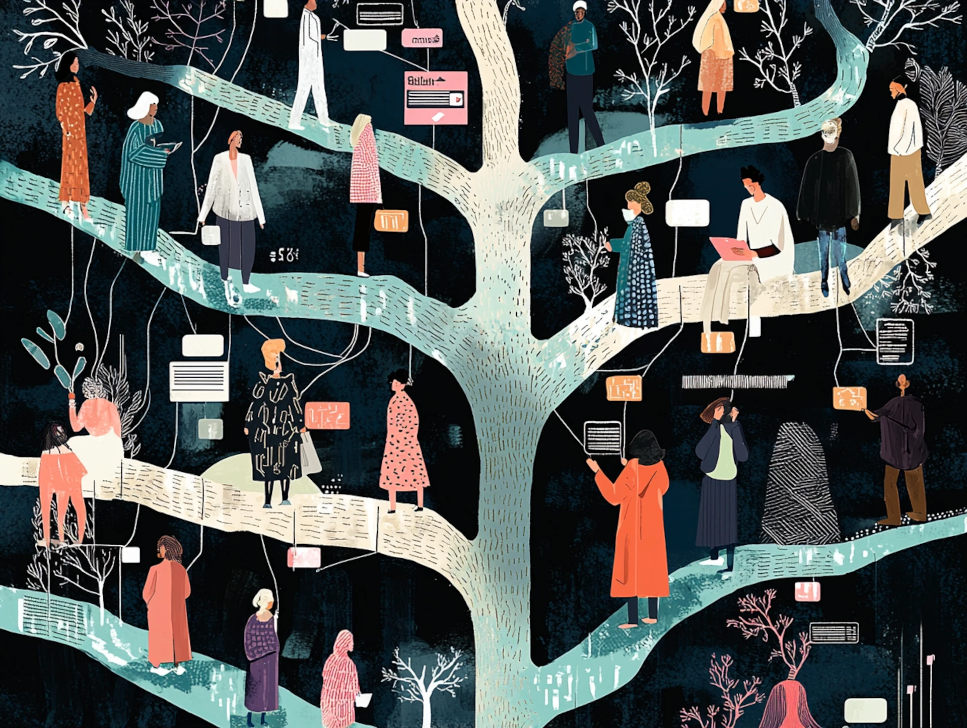 Illustration showing how bias spreads in automated decision systems using AI agents