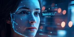 Illustration d'un entretien vidéo analysé par Emotion AI, montrant les proxies faciaux et vocaux et un score de fiabilité, dans une PME française