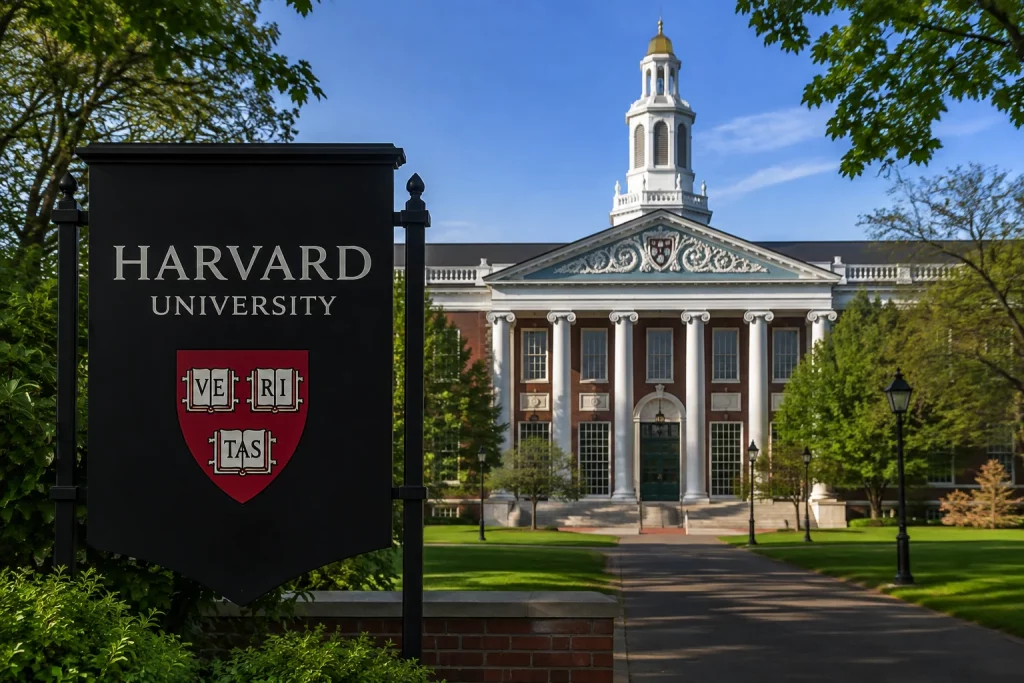 Harvard University campus illustrating an article about AI faculty avatars, consent and human oversight.