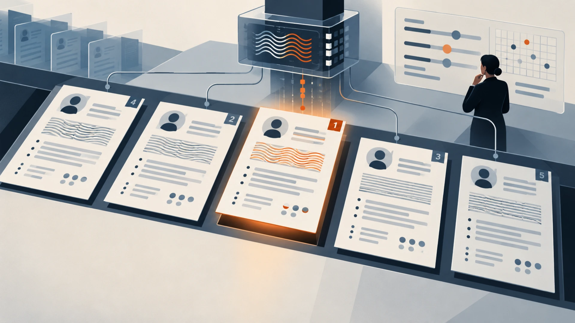Illustration du tri de CV par une IA dont le classement varie selon la formulation des candidatures