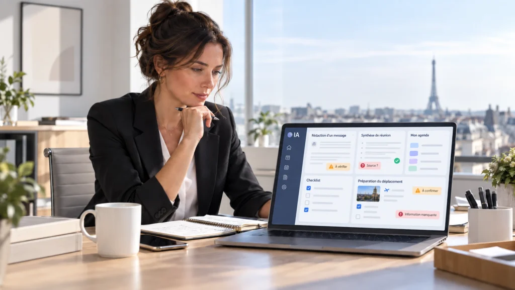 Professionnelle utilisant une IA générative dans le cadre d’un atelier sur les usages métier